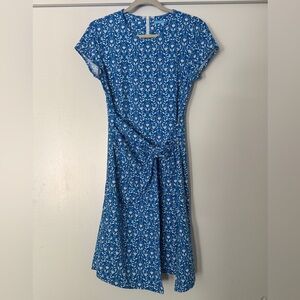 J. McLaughlin Blue Floral Stretch Knit Wrap Twist Dress M